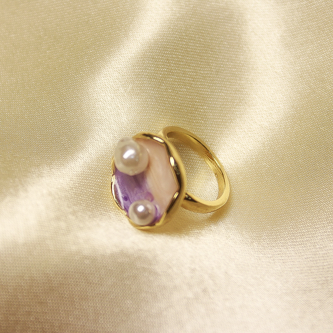 Round Pearl Adjustable Ring