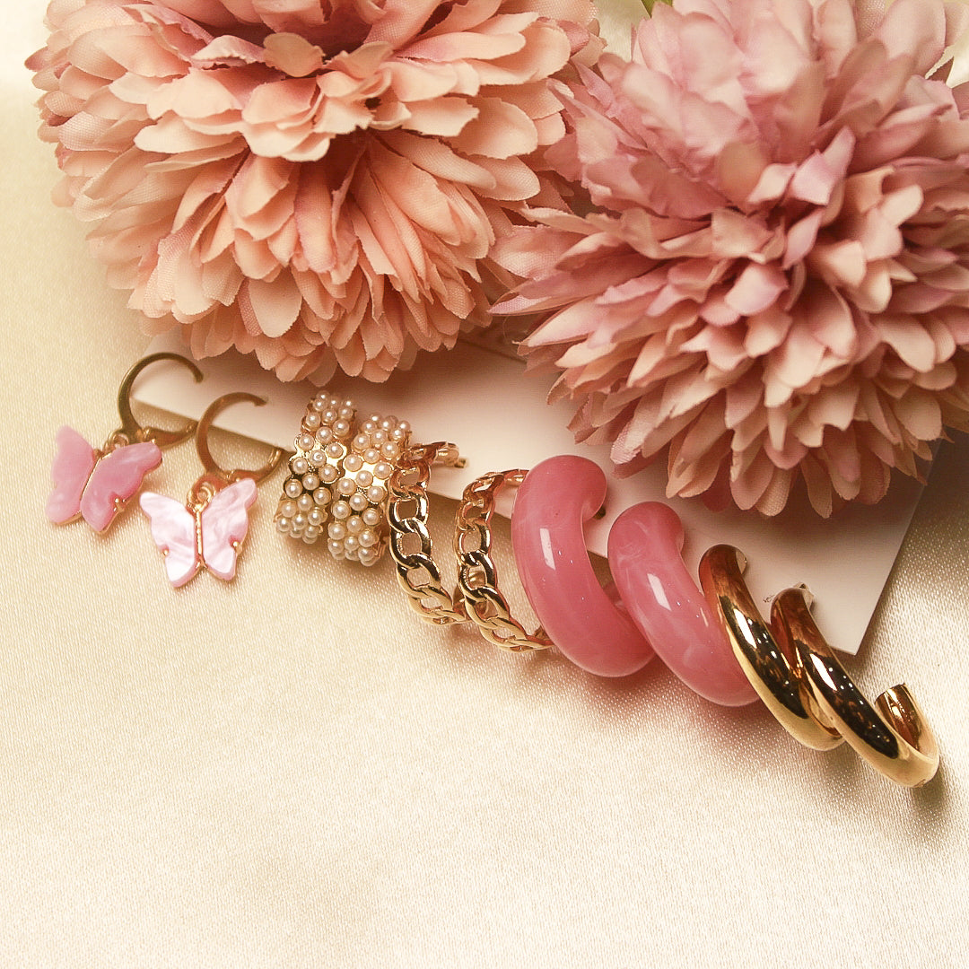 Pink Combo Set of 5 Earrings