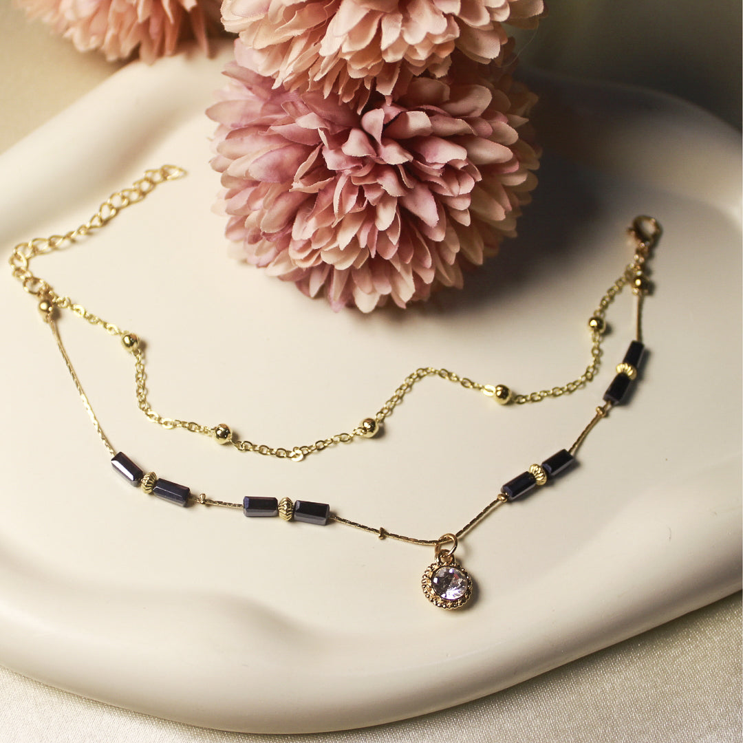 Black With Diamond Charm Anklet