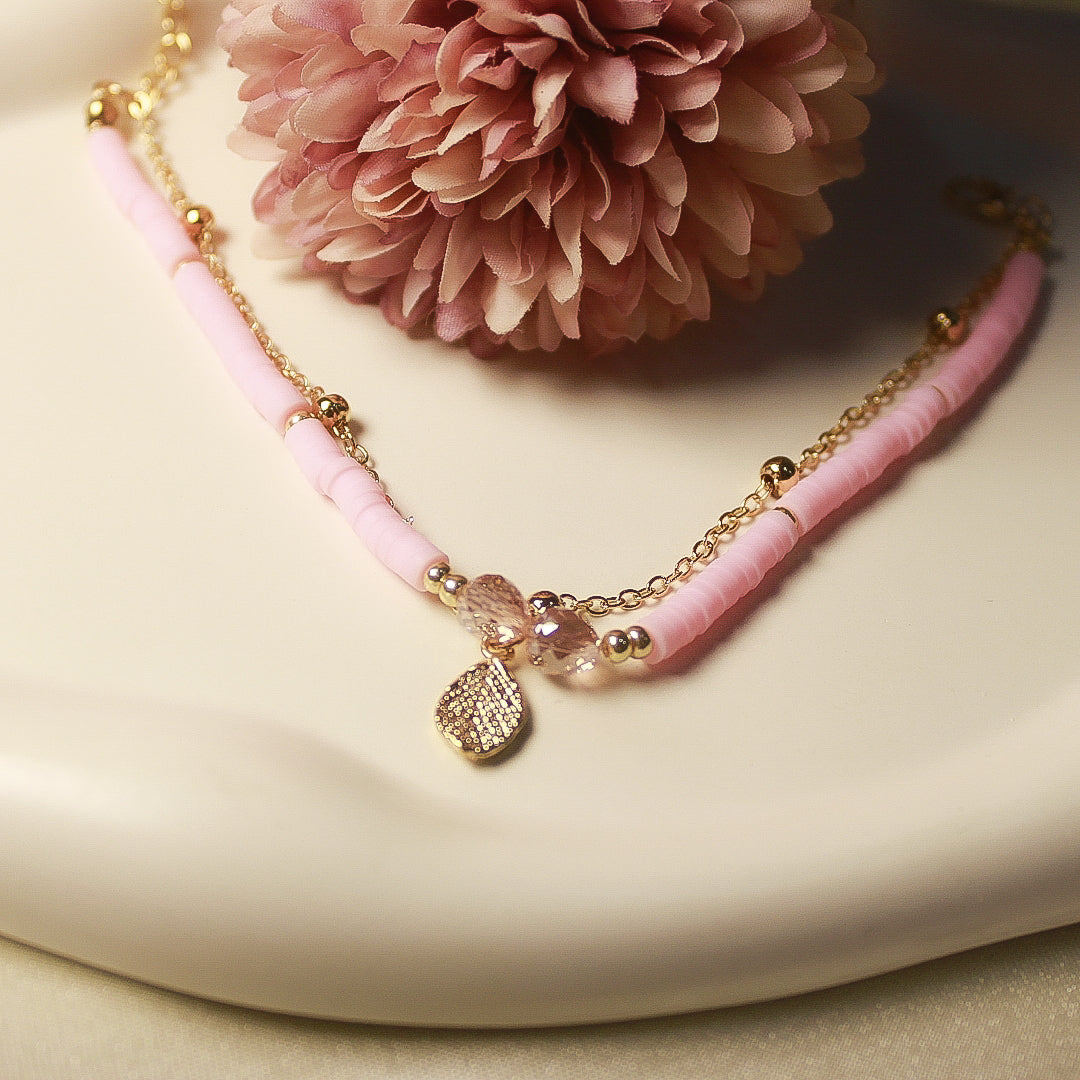 Pink Leaf Charm Anklet