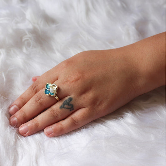 Blue Clover Adjustable Ring