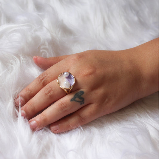 Round Pearl Adjustable Ring