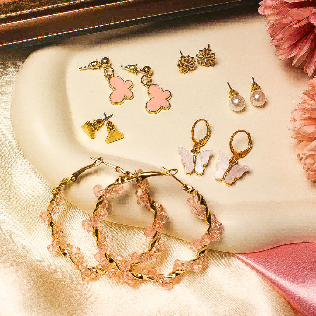 Set Of 6 Earrings (Pink)