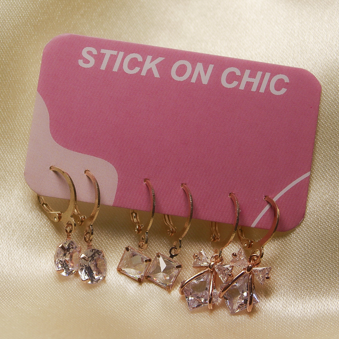 Golden Set of 3 Earrings