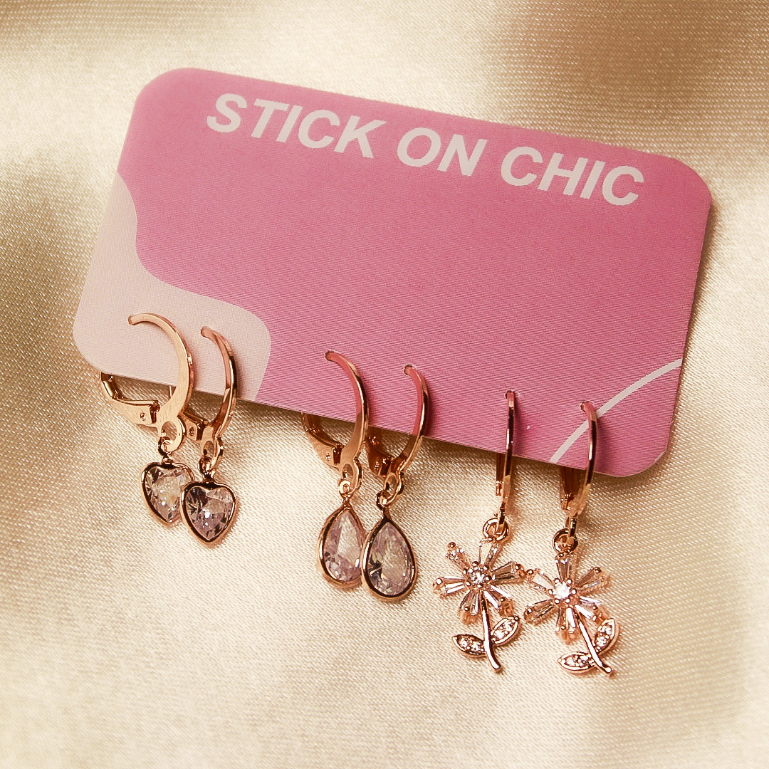 Rose Gold Set of 3 earrings