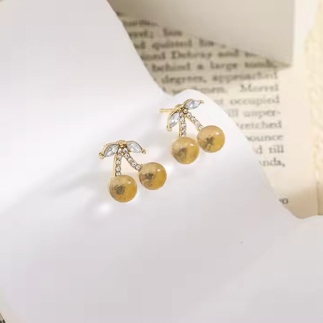 Golden cherry earrings