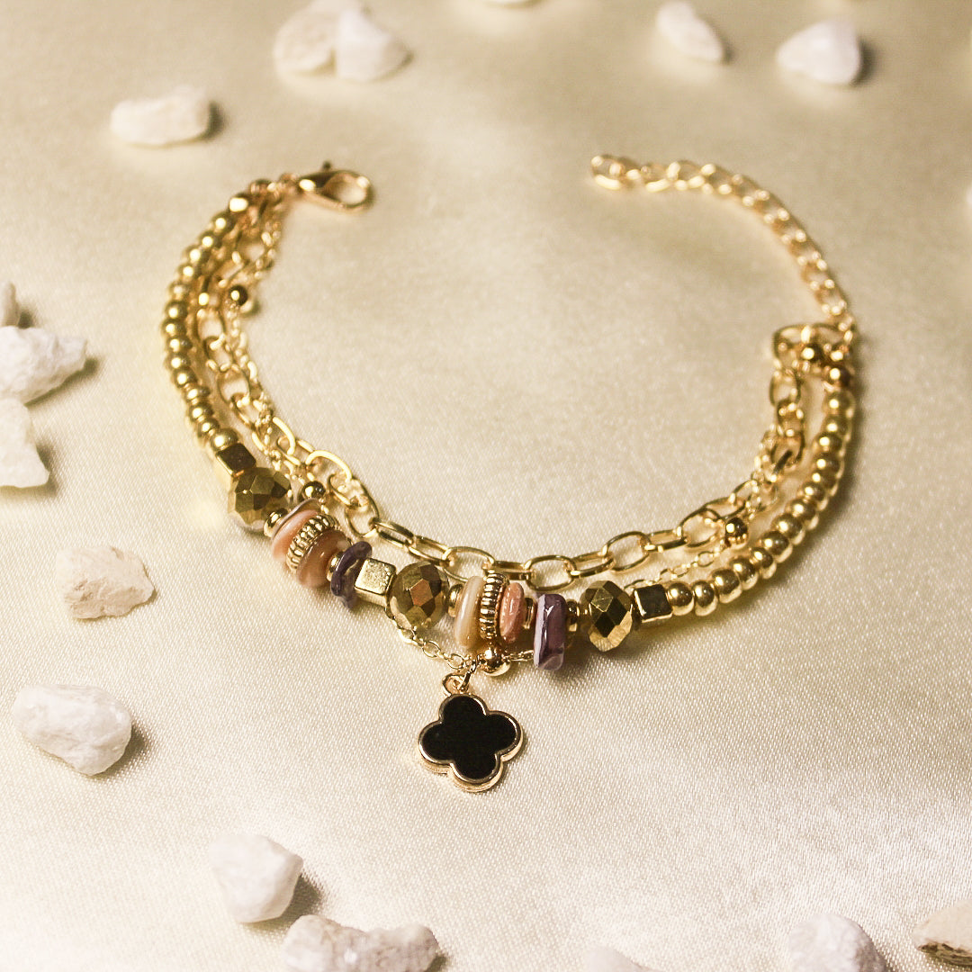 Black Clover Charm Layered Bracelet