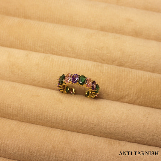 Studded colourful adjustable ring