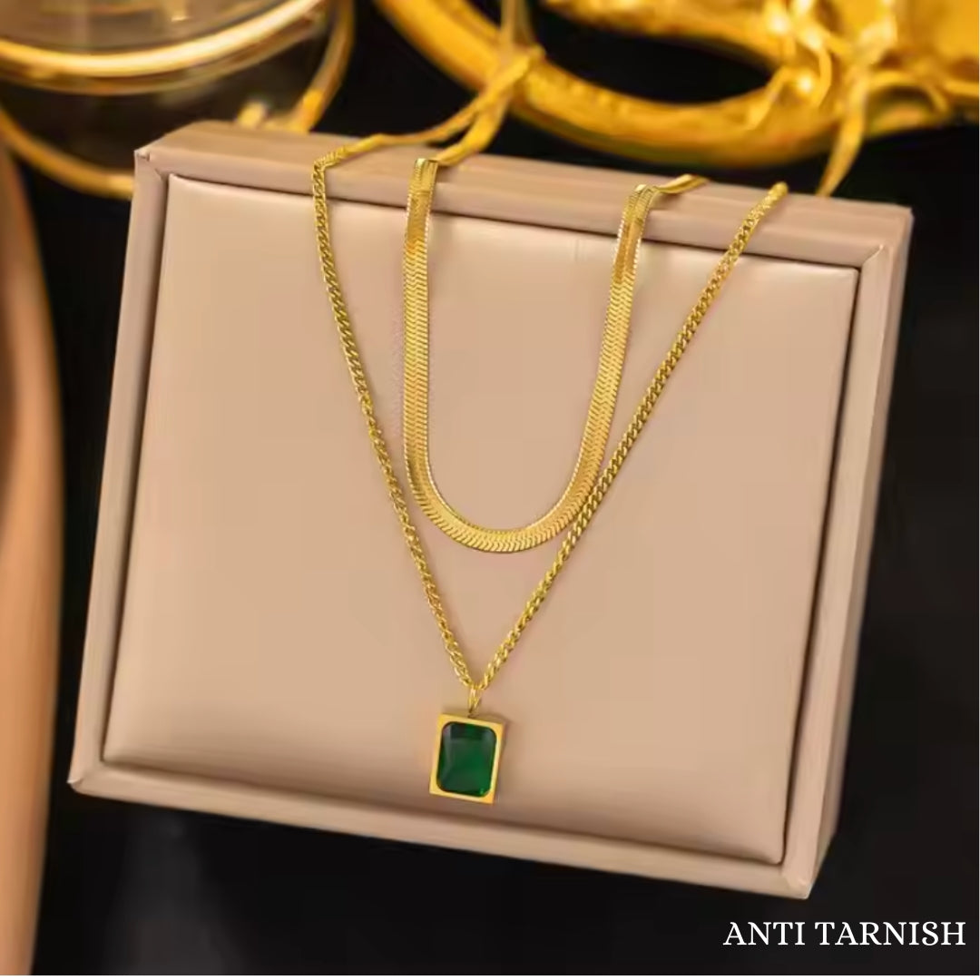 Green emerald double layer chain