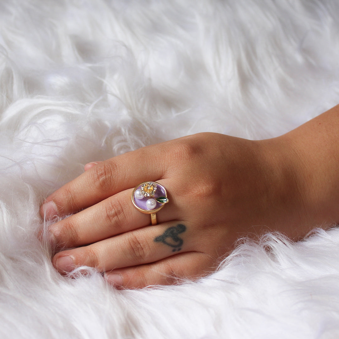Lavender Pearl Beach Adjustable Ring