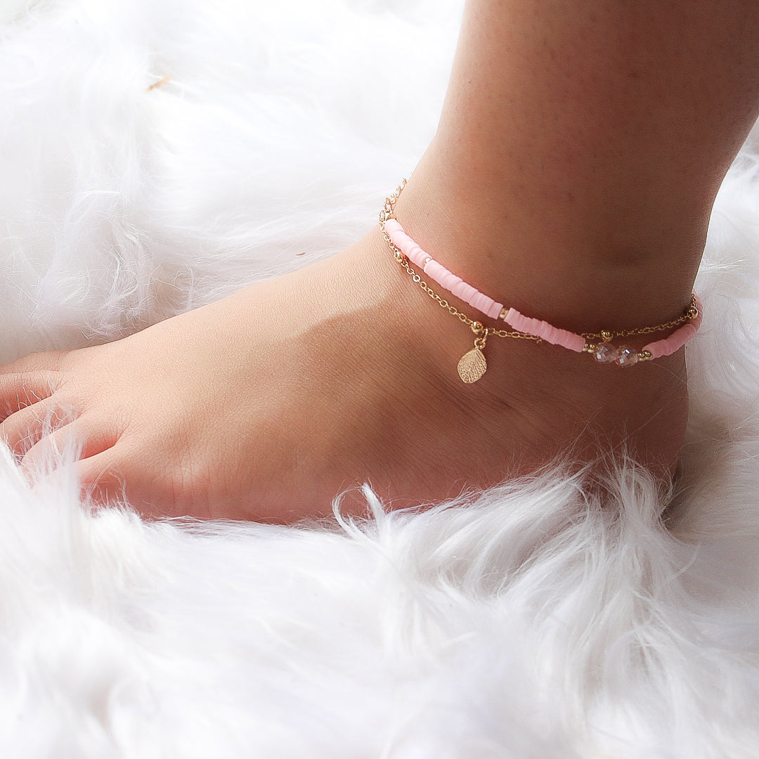 Pink Leaf Charm Anklet