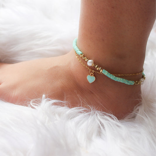 Blue Heart Charm Anklet