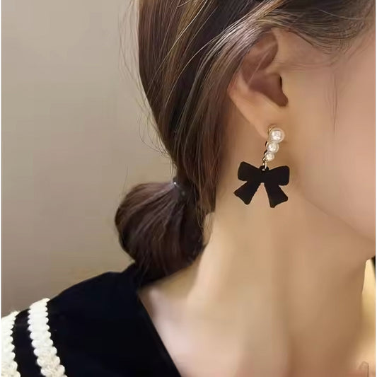 Black Bow Drop Earrings