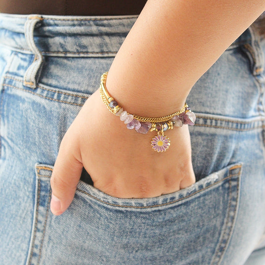Lavender Flower Crystal Bracelet