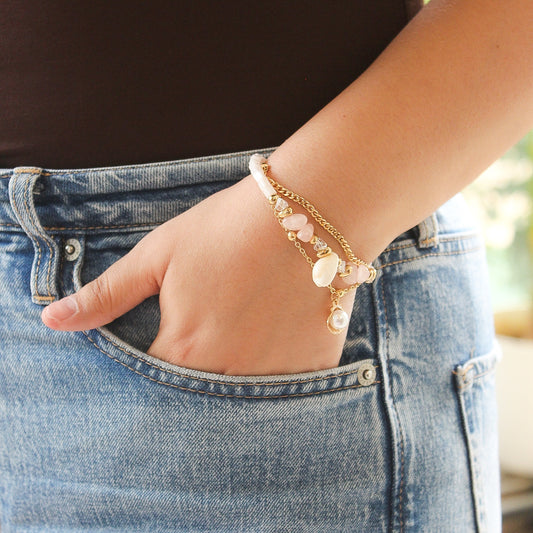 Pink with White Crystal Bracelet