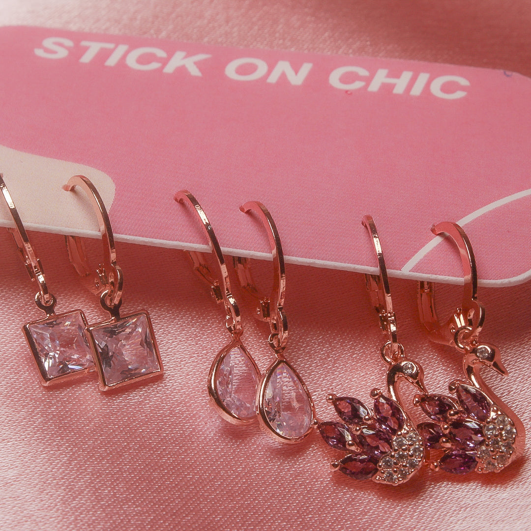 Rose Gold 3 Earring Combo