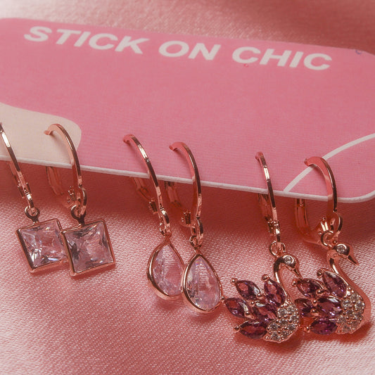 Rose Gold 3 Earring Combo