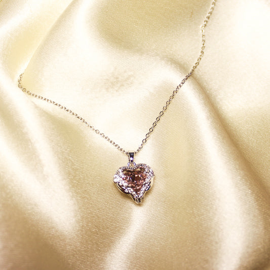 Pink Heart Silver Necklace
