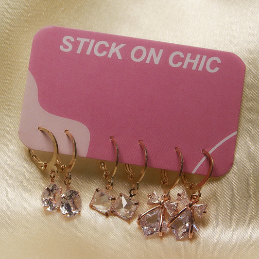 Golden Set of 3 Earrings