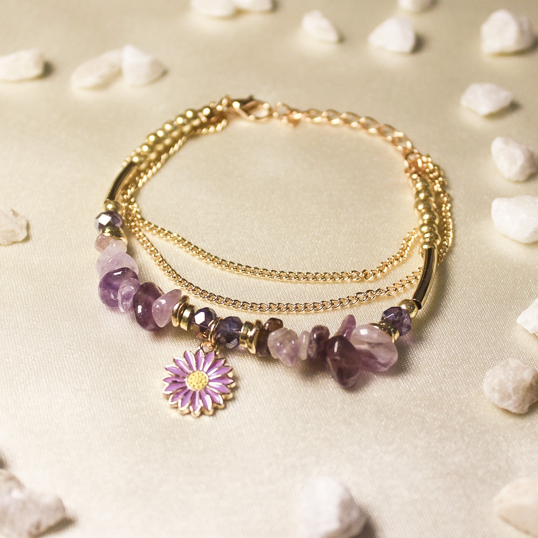 Lavender Flower Crystal Bracelet