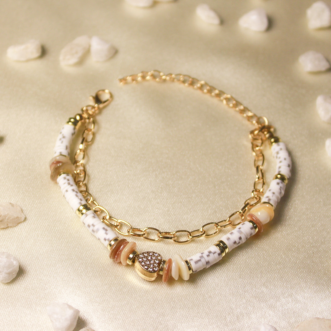 White Crystal Bracelet with Heart Charm