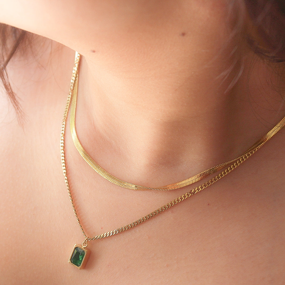 Green emerald double layer chain
